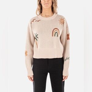 Jetty Crescent Jaquard Cozy Graphic Knit 100% Cotton Sweater in Soft Pink